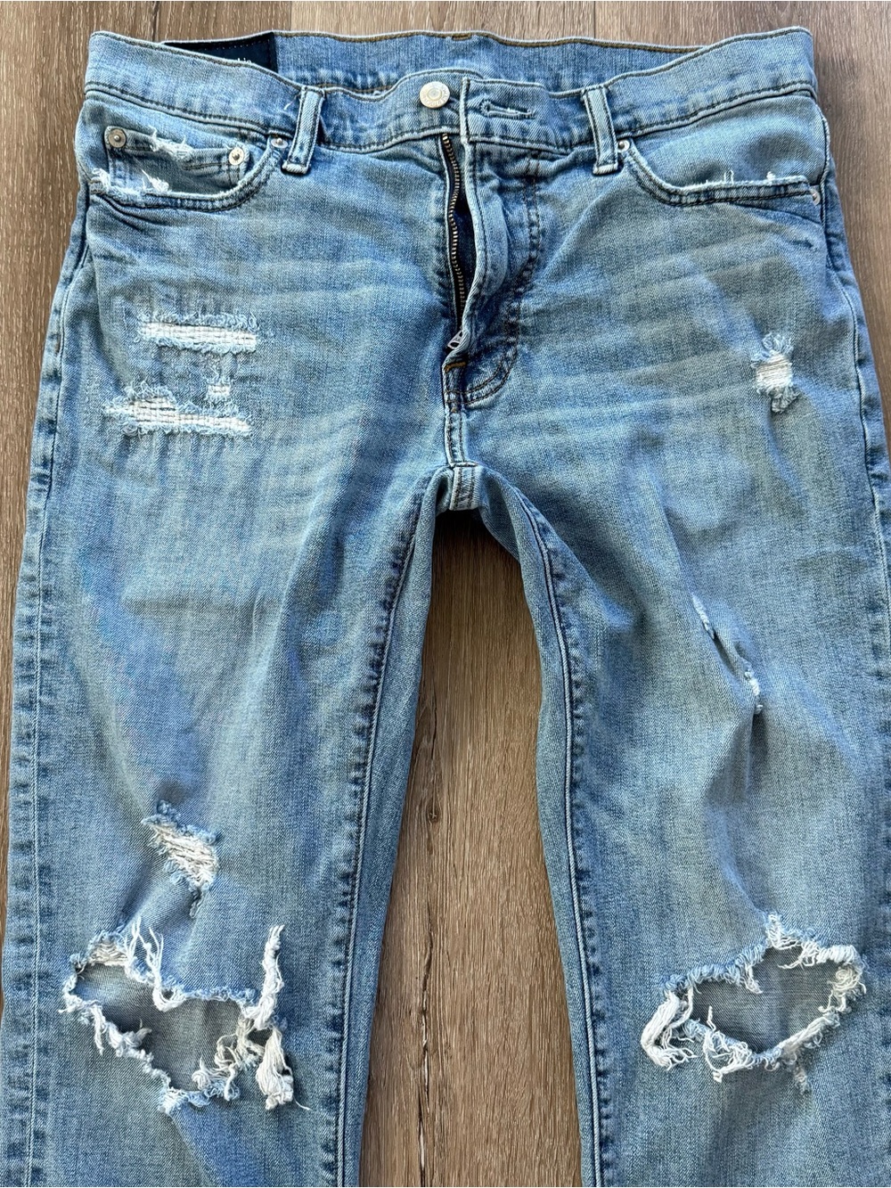 Abercrombie & Fitch Mens 32x32 Skinny Stretch Distressed Ripped Jeans Light Wash - Picture 2 of 9